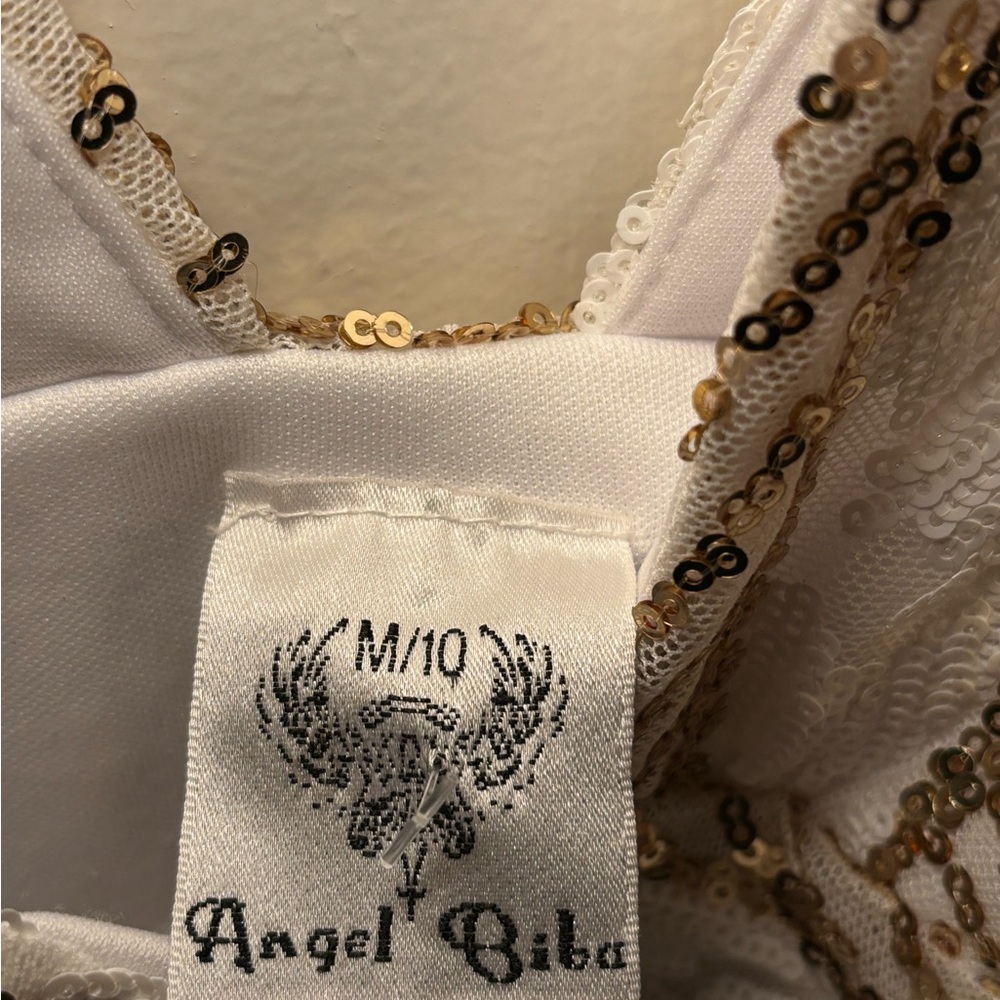 Gold and white sequin top with tie tassel belt - Picture 6 of 6